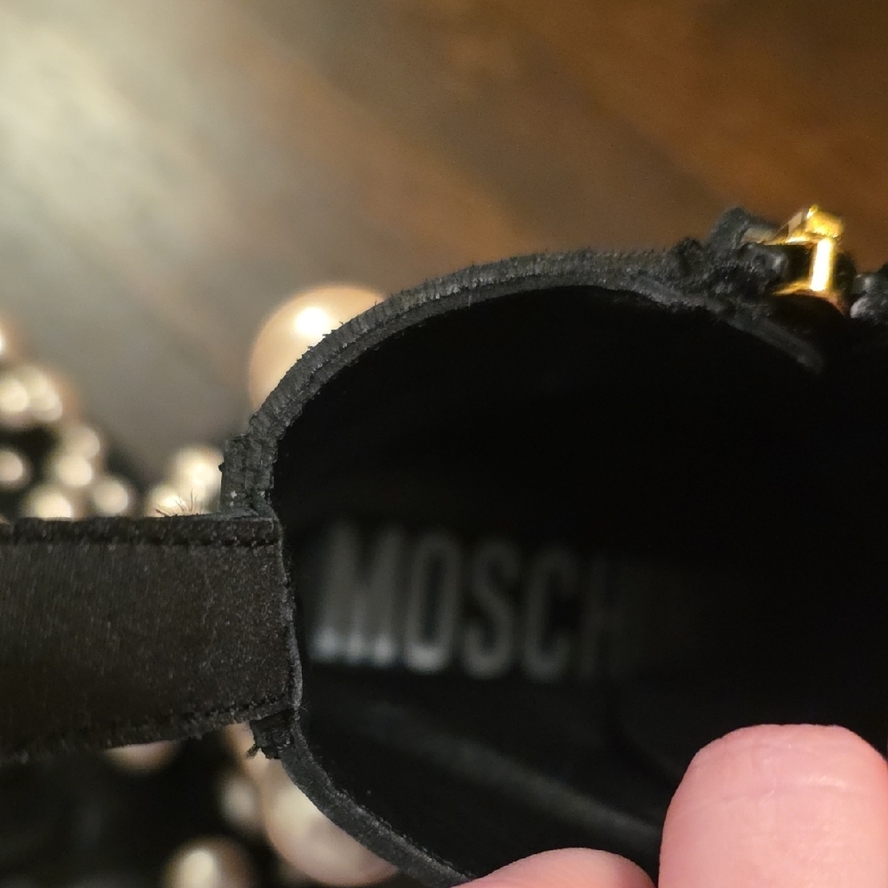 Moschino Black Leather Boots with Pearl Details - Picture 7 of 7